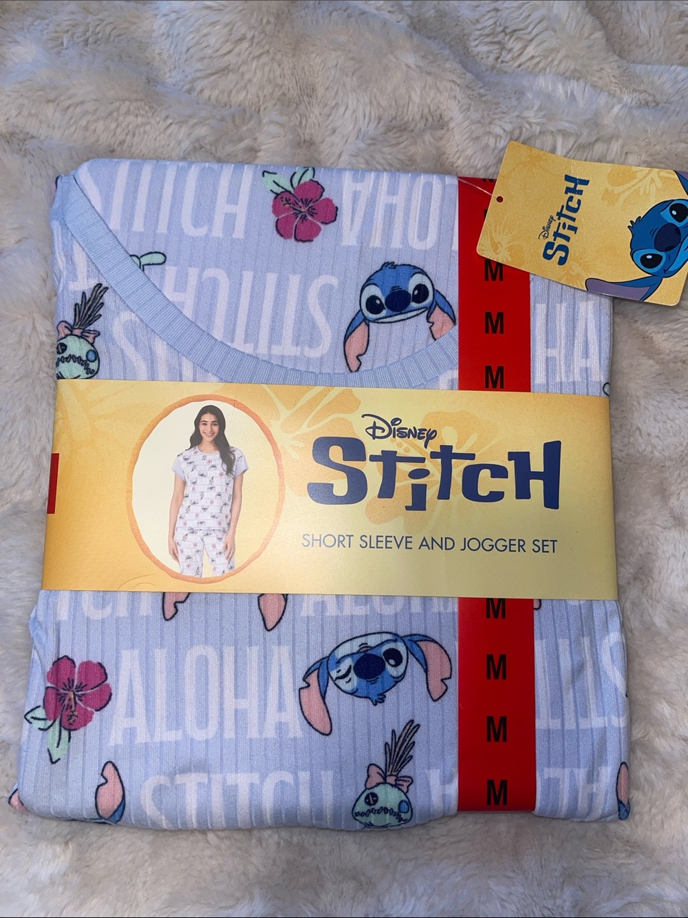 Disney Stitch Light Blue Floral Aloha Short Sleeve & Jogger Set